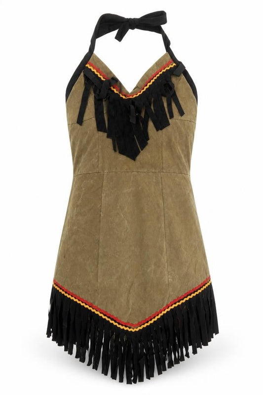 Womens Brown Polyester Fit & Flare One Size Halter Zip - Native American Fancy Dress