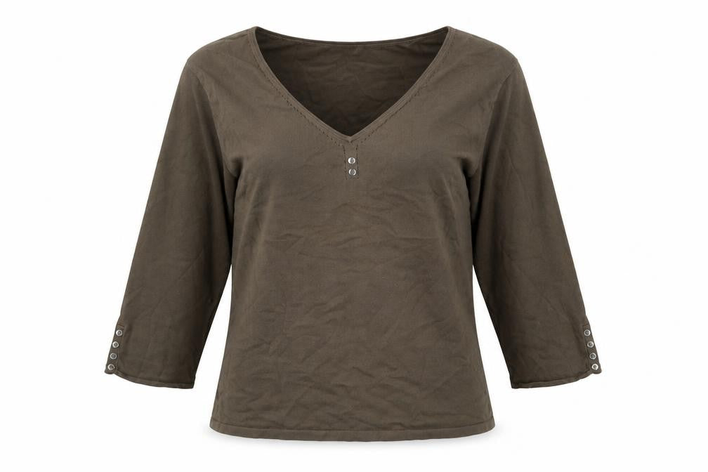 J. Jill Womens Brown V-Neck Cotton Pullover Jumper Size M