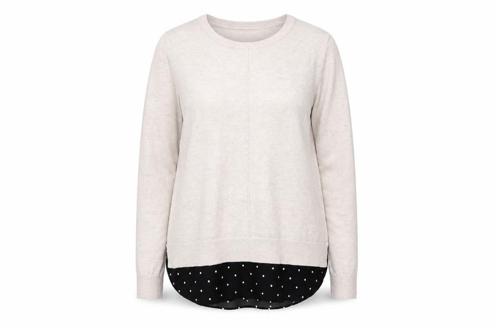 F&F Womens Ivory Round Neck Polka Dot Viscose Pullover Jumper Size 14