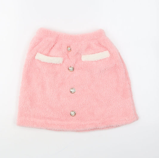 SheIn Girls Pink Polyester Mini Skirt Size 10 Years Regular Button