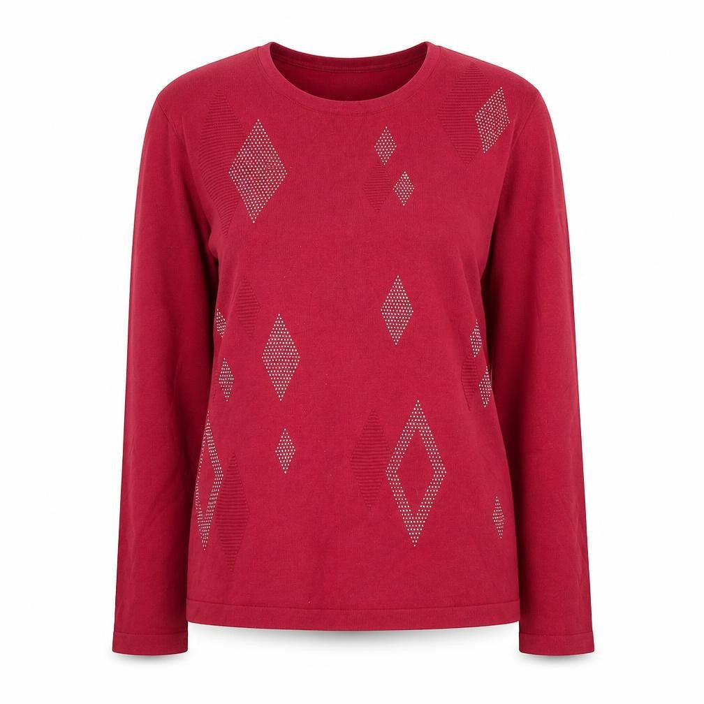 Bassini Womens Pink Round Neck Argyle/Diamond Viscose Pullover Jumper Size S