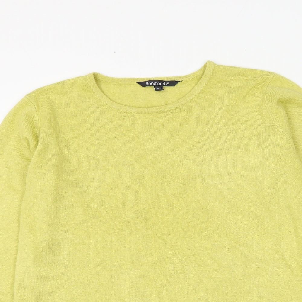 Bonmarché Womens Yellow Round Neck Acrylic Pullover Jumper Size 12