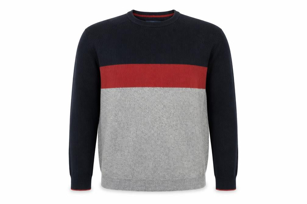 Matalan Mens Grey Round Neck Striped Cotton Pullover Jumper Size L