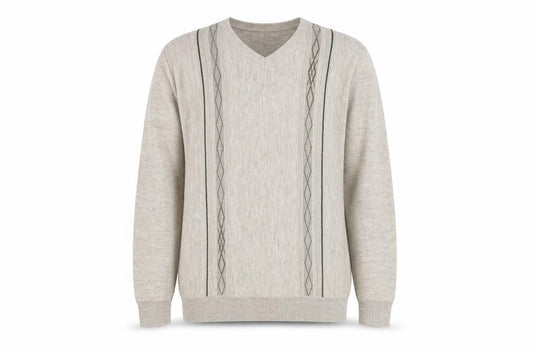 Armando Mens Brown V-Neck Geometric Acrylic Pullover Jumper Size L