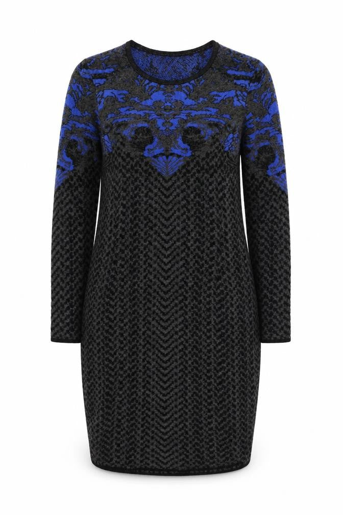 D. EXTERIOR Womens Grey Geometric Polyester Jumper Dress Size M Round Neck Pullover