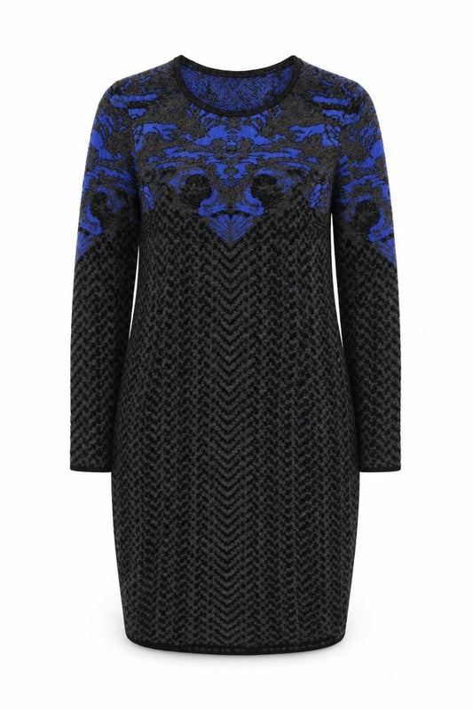 D. EXTERIOR Womens Grey Geometric Polyester Jumper Dress Size M Round Neck Pullover