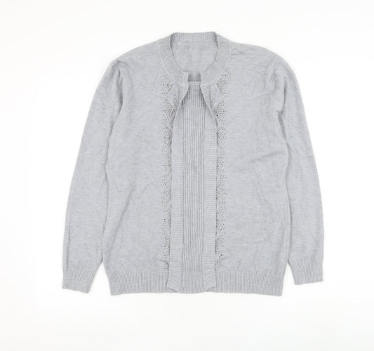 Preworn Womens Grey Round Neck Viscose Cardigan Jumper Size M