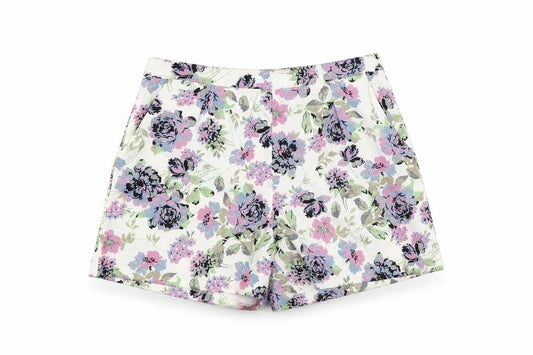 Urmodar Womens White Floral Polyester Bermuda Shorts Size M L4 in Regular Zip