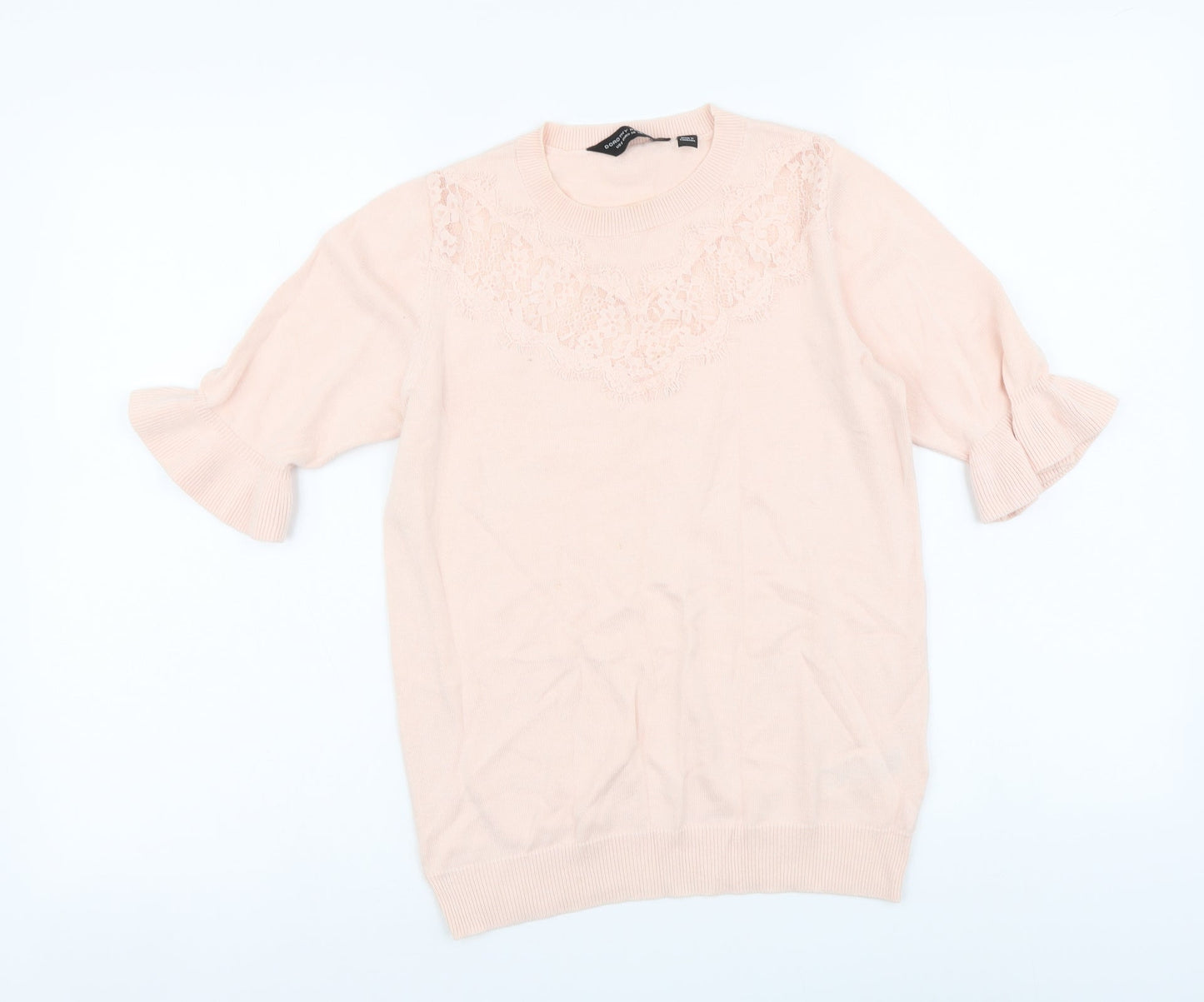 Dorothy Perkins Womens Pink Round Neck Cotton Pullover Jumper Size 10 - Lace Detail