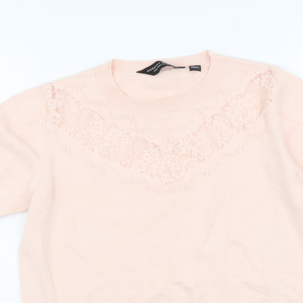 Dorothy Perkins Womens Pink Round Neck Cotton Pullover Jumper Size 10 - Lace Detail