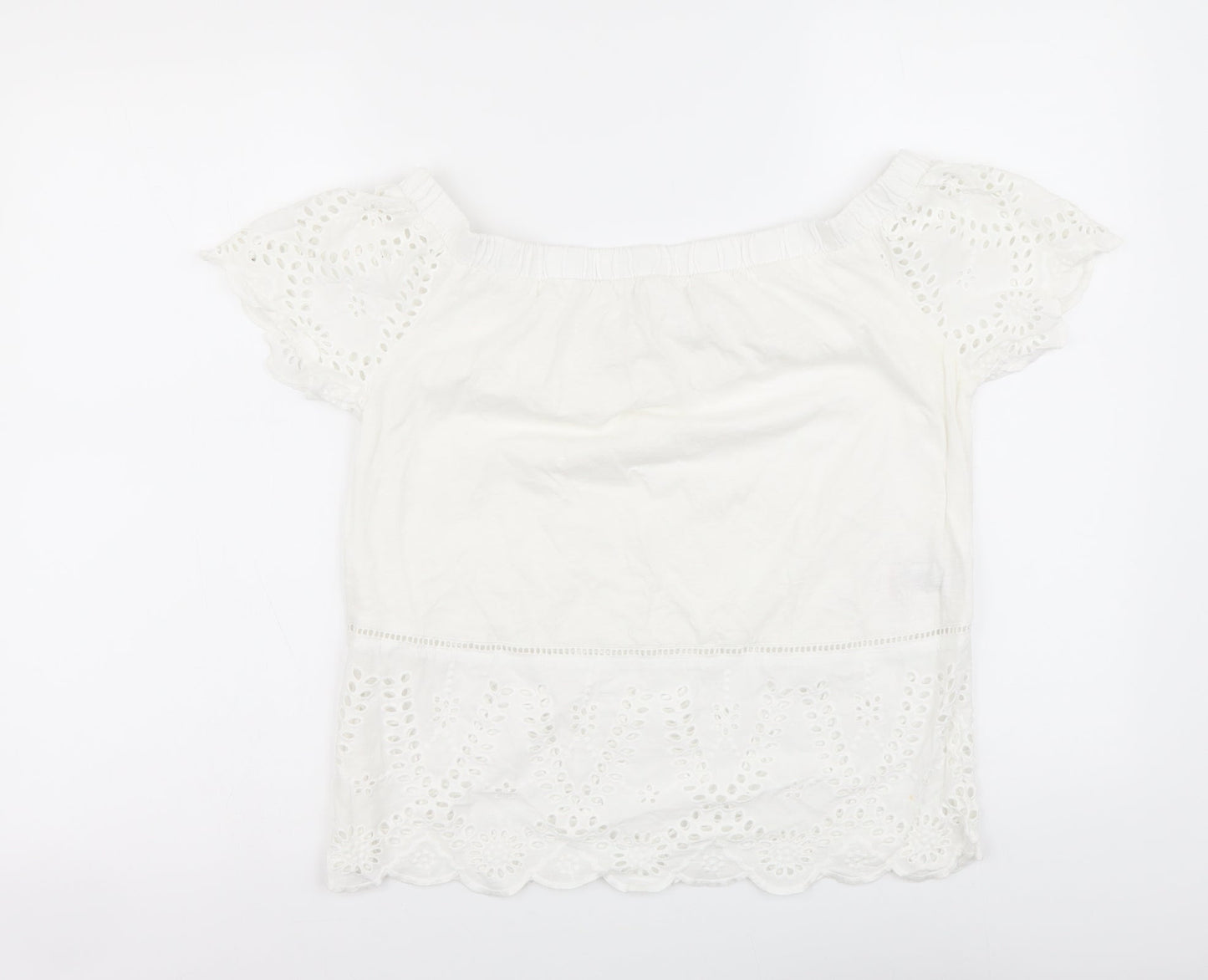 NEXT Womens White Cotton Basic Blouse Size 8 Boat Neck