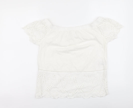 NEXT Womens White Cotton Basic Blouse Size 8 Boat Neck