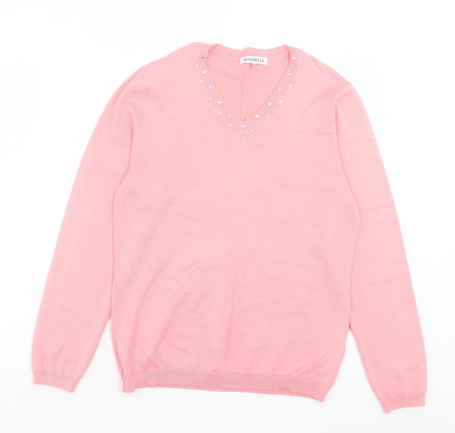 Annabelle Womens Pink V-Neck Viscose Pullover Jumper Size M