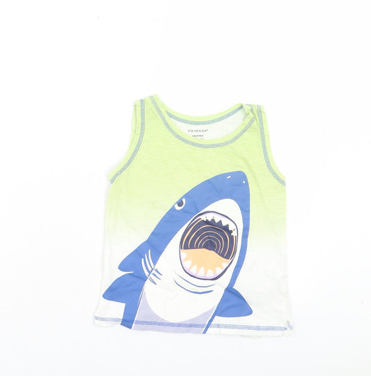 Primark Boys Green Cotton Basic Tank Size 3-4 Years Crew Neck Pullover - Shark