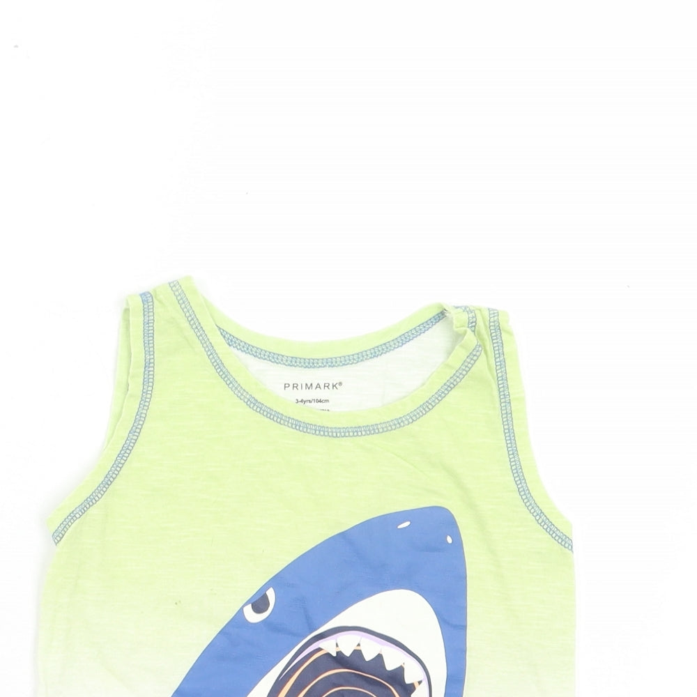 Primark Boys Green Cotton Basic Tank Size 3-4 Years Crew Neck Pullover - Shark