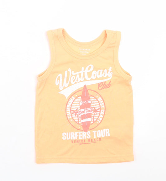Primark Boys Orange Polyester Basic Tank Size 3-4 Years Crew Neck Pullover - West Coast