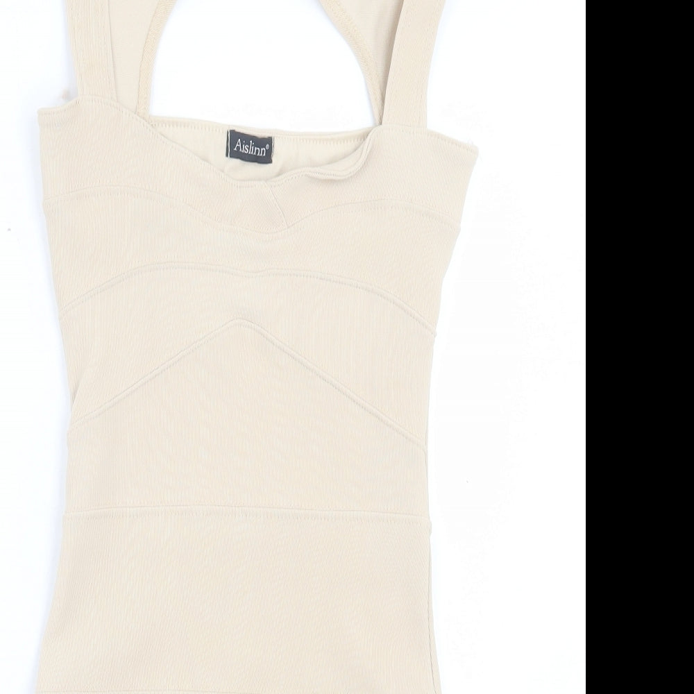 Aislinn Womens Beige Polyester Bodycon Size 10 Halter Pullover