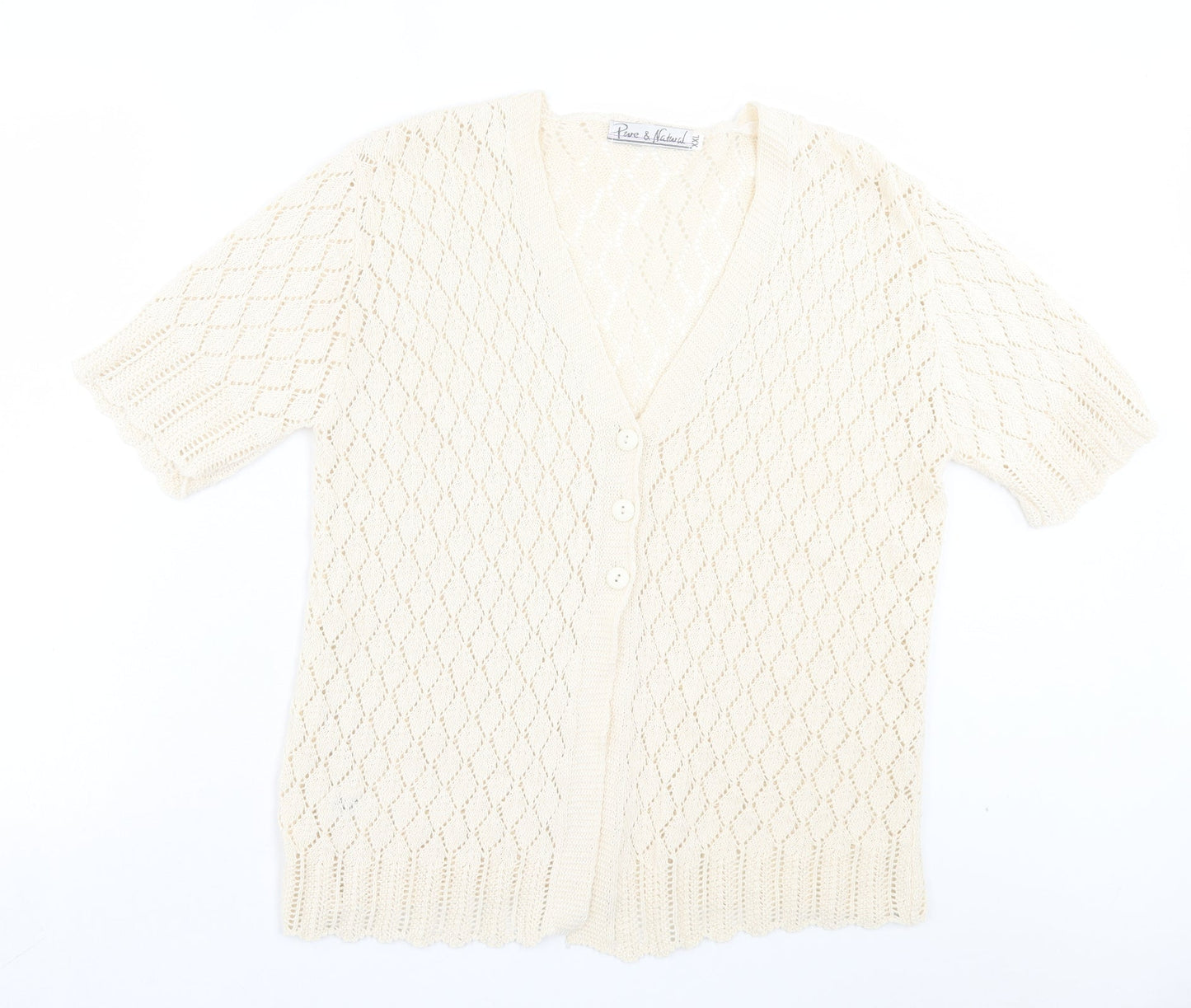 Pure & Natural Womens Ivory V-Neck Argyle/Diamond Acrylic Cardigan Jumper Size 2XL