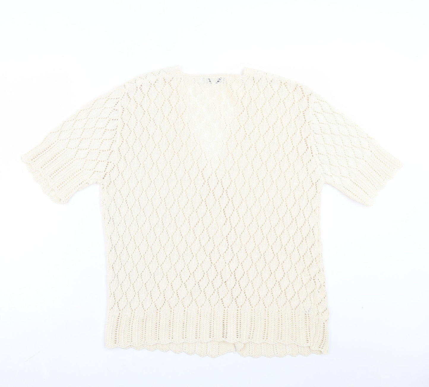 Pure & Natural Womens Ivory V-Neck Argyle/Diamond Acrylic Cardigan Jumper Size 2XL
