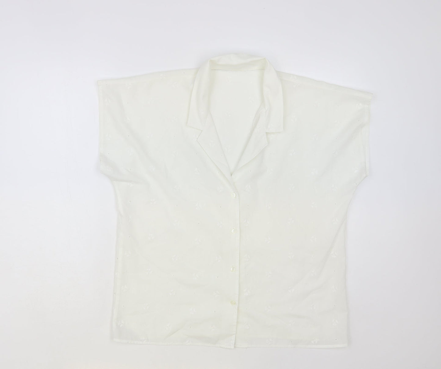 Preworn Womens White Floral Cotton Basic Button-Up Size 16 Collared