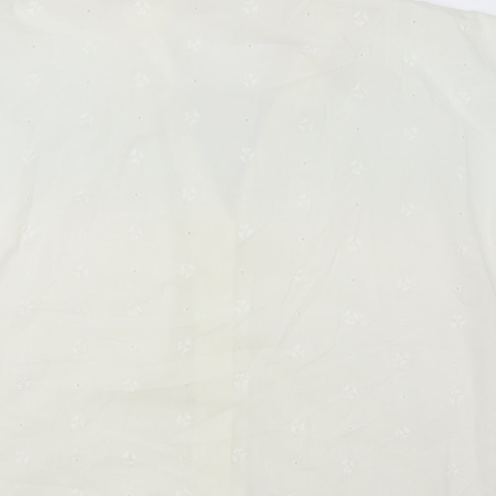 Preworn Womens White Floral Cotton Basic Button-Up Size 16 Collared