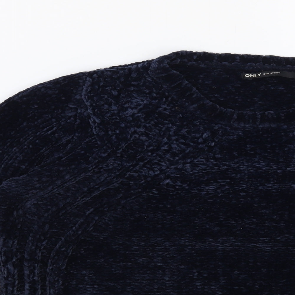 Only Womens Blue Round Neck Polyester Pullover Jumper Size S