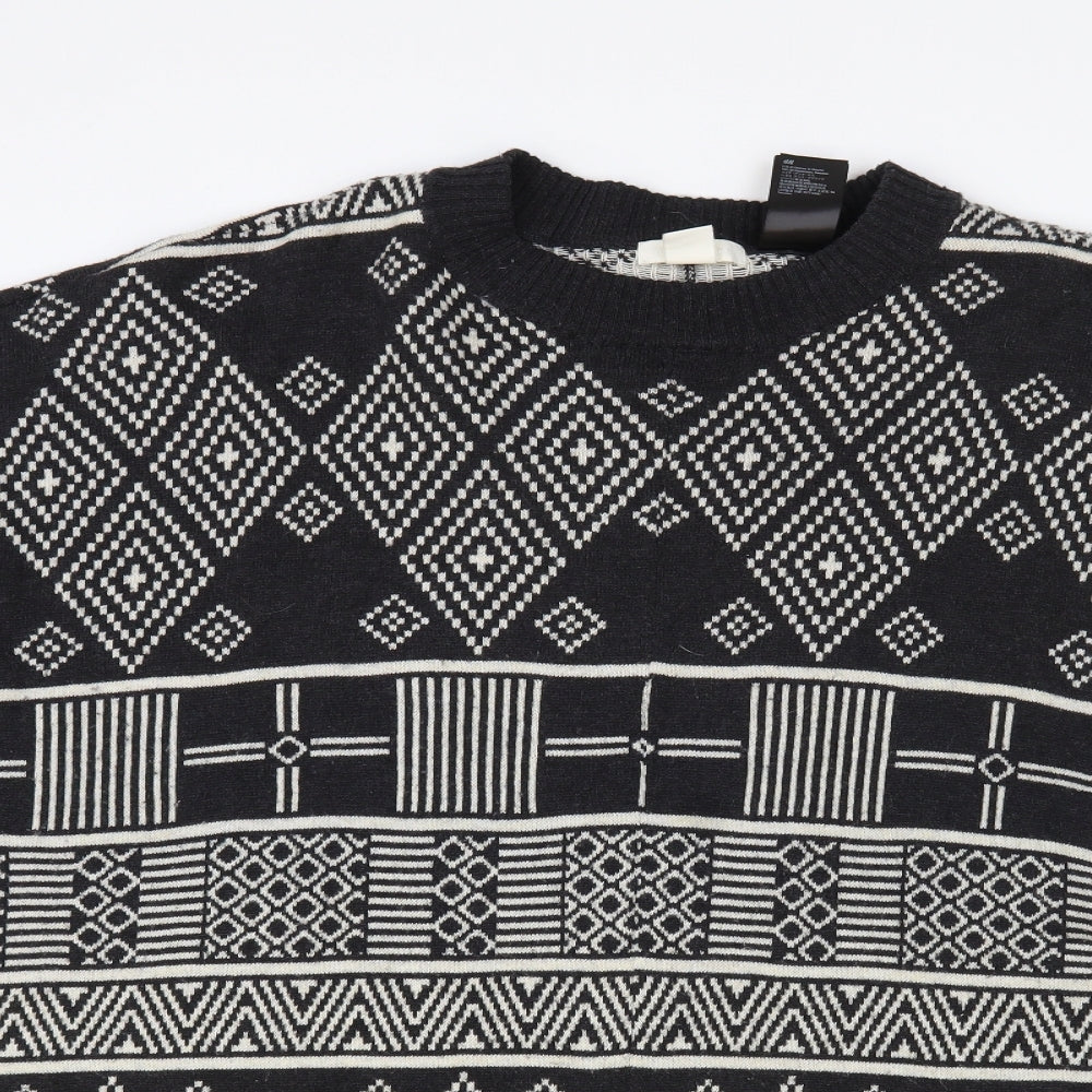 H&M Womens Black Geometric Overcoat Poncho One Size Buckle