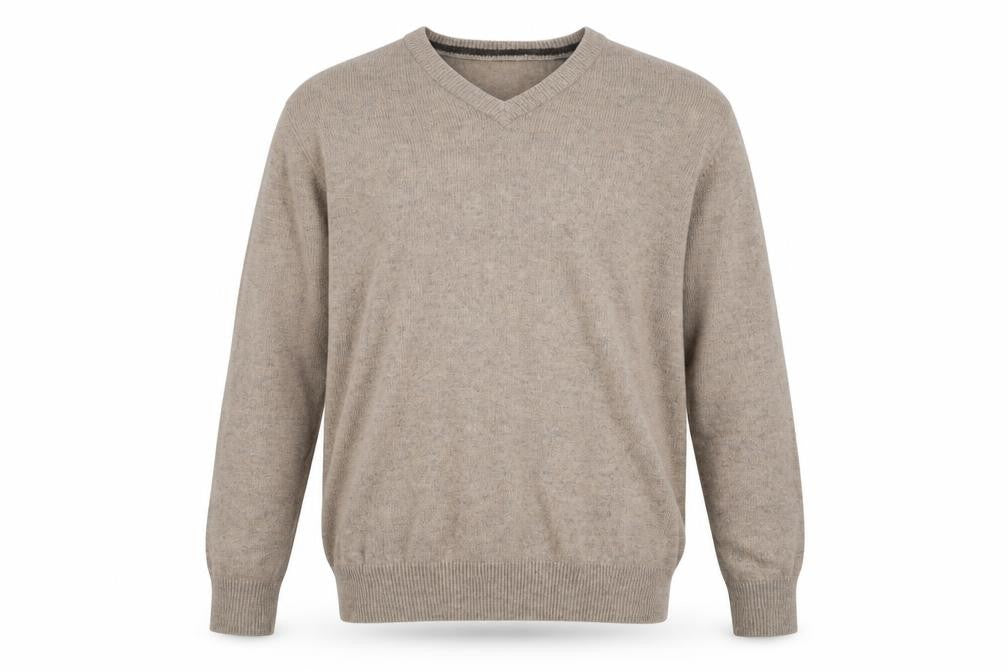 Easy Mens Beige V-Neck Acrylic Pullover Jumper Size L