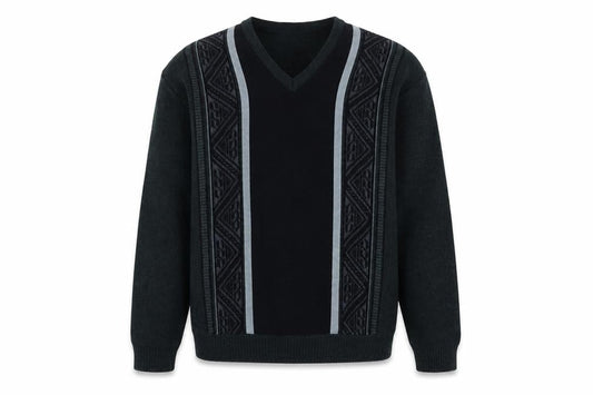 Essentials Mens Green V-Neck Geometric Acrylic Pullover Jumper Size L