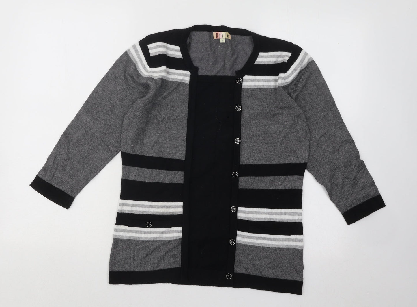 Dixie Womens Grey Round Neck Striped Viscose Pullover Jumper Size S