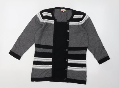 Dixie Womens Grey Round Neck Striped Viscose Pullover Jumper Size S