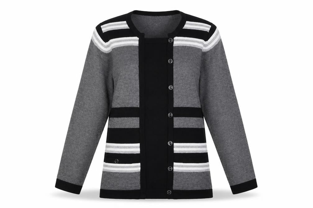 Dixie Womens Grey Round Neck Striped Viscose Pullover Jumper Size S