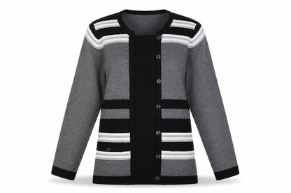 Dixie Womens Grey Round Neck Striped Viscose Pullover Jumper Size S