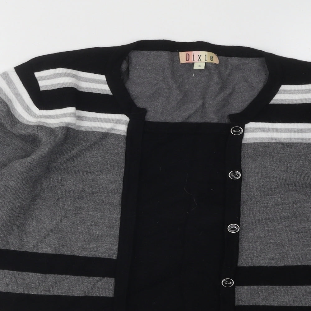 Dixie Womens Grey Round Neck Striped Viscose Pullover Jumper Size S