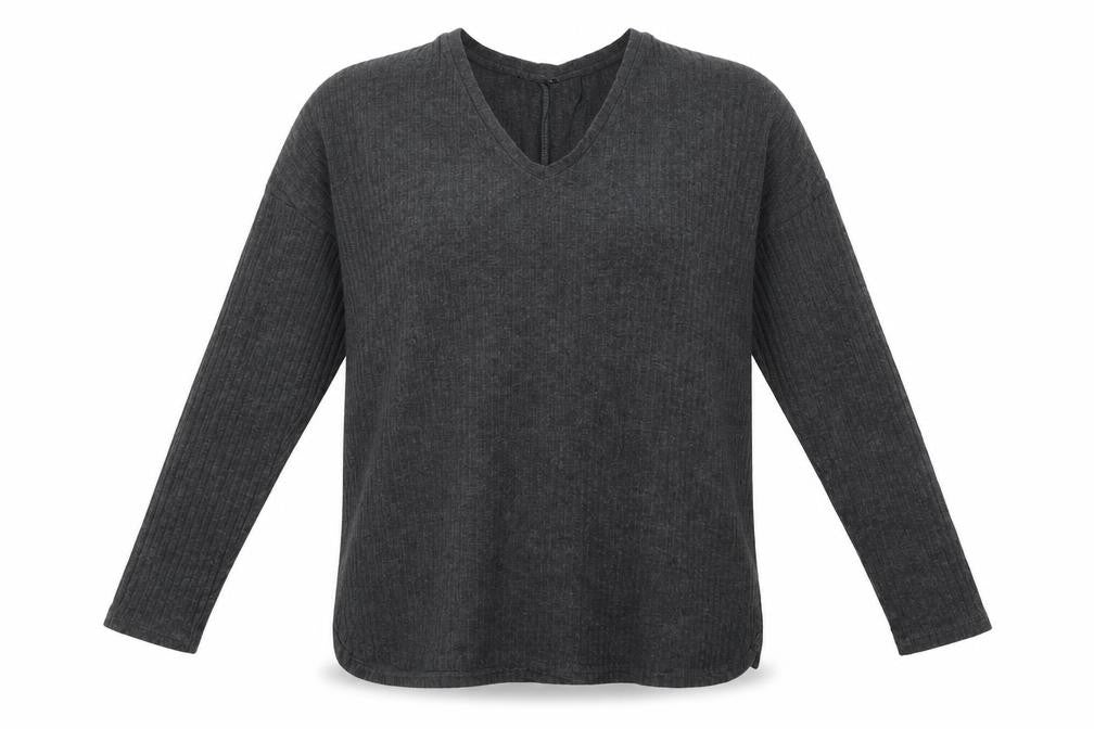 New Look Womens Grey V-Neck Polyester Pullover Jumper Size 12 - Ribbed