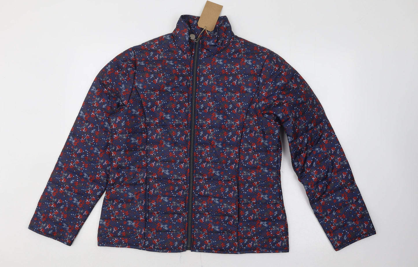 Anne De Lancay Womens Blue Floral Puffer Jacket Coat Size S Zip