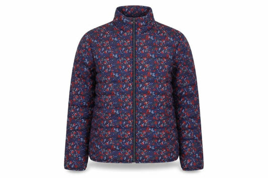 Anne De Lancay Womens Blue Floral Puffer Jacket Coat Size S Zip