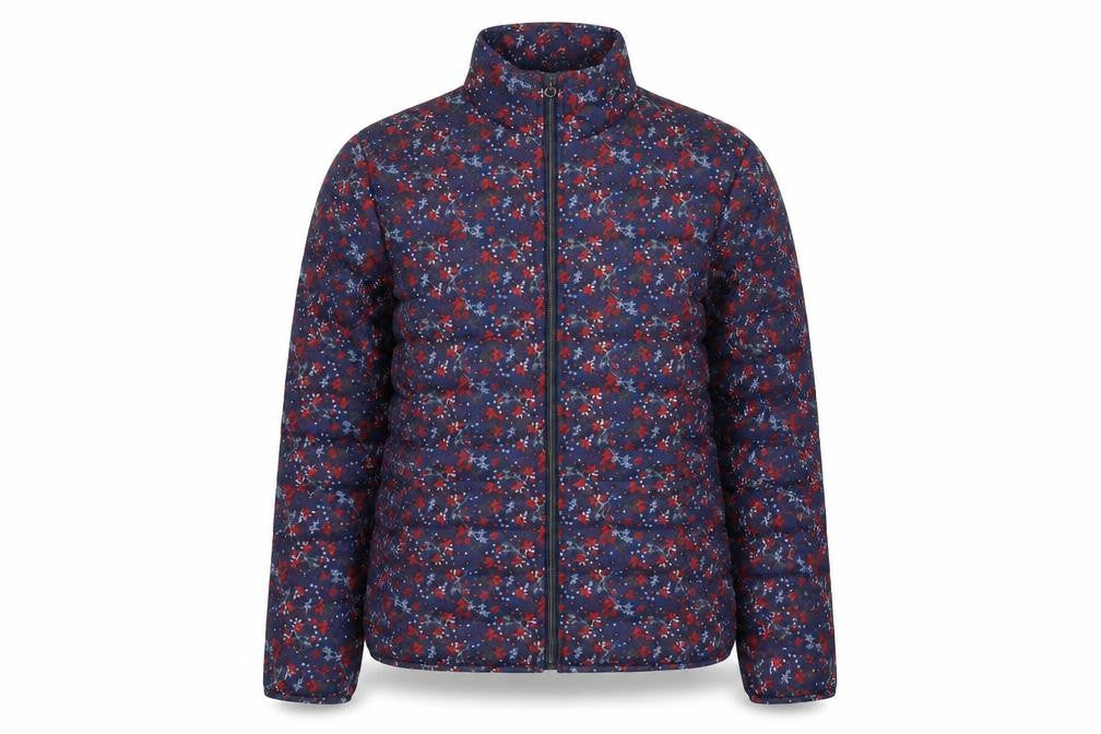 Anne De Lancay Womens Blue Floral Puffer Jacket Coat Size S Zip