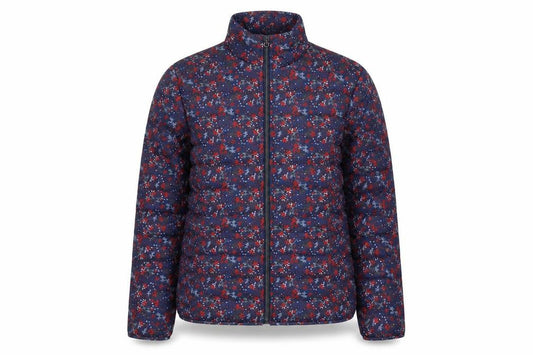 Anne De Lancay Womens Blue Floral Puffer Jacket Coat Size S Zip