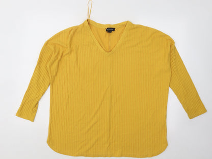 New Look Womens Yellow V-Neck Polyester Pullover Jumper Size 10