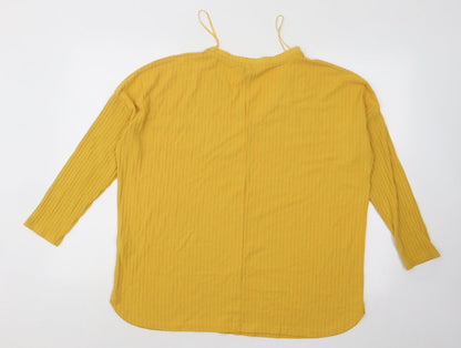 New Look Womens Yellow V-Neck Polyester Pullover Jumper Size 10