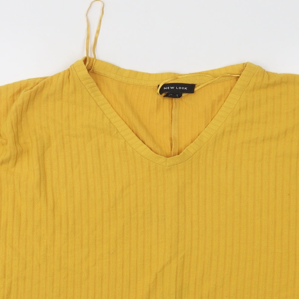 New Look Womens Yellow V-Neck Polyester Pullover Jumper Size 10
