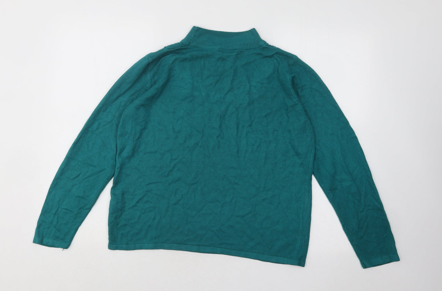 Bonmarché Womens Green Mock Neck Geometric Acrylic Pullover Jumper Size M