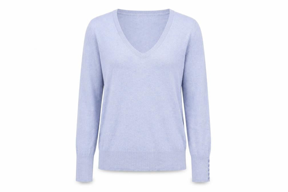 H&M Womens Blue V-Neck Cotton Pullover Jumper Size M