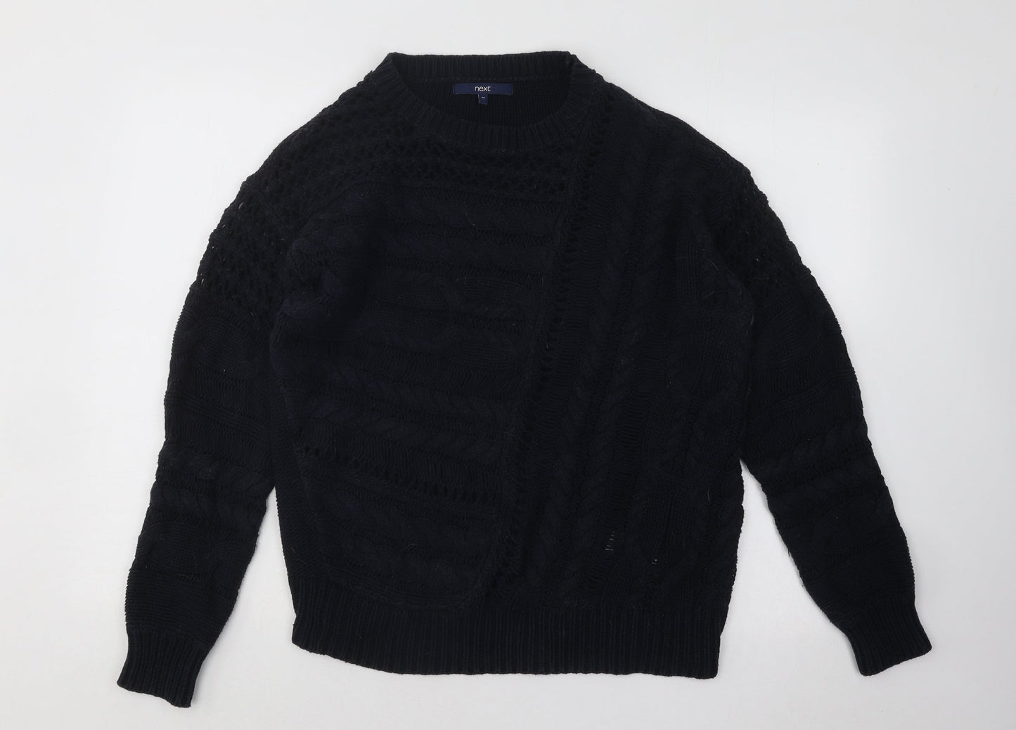 NEXT Womens Blue Round Neck Geometric Cotton Pullover Jumper Size M