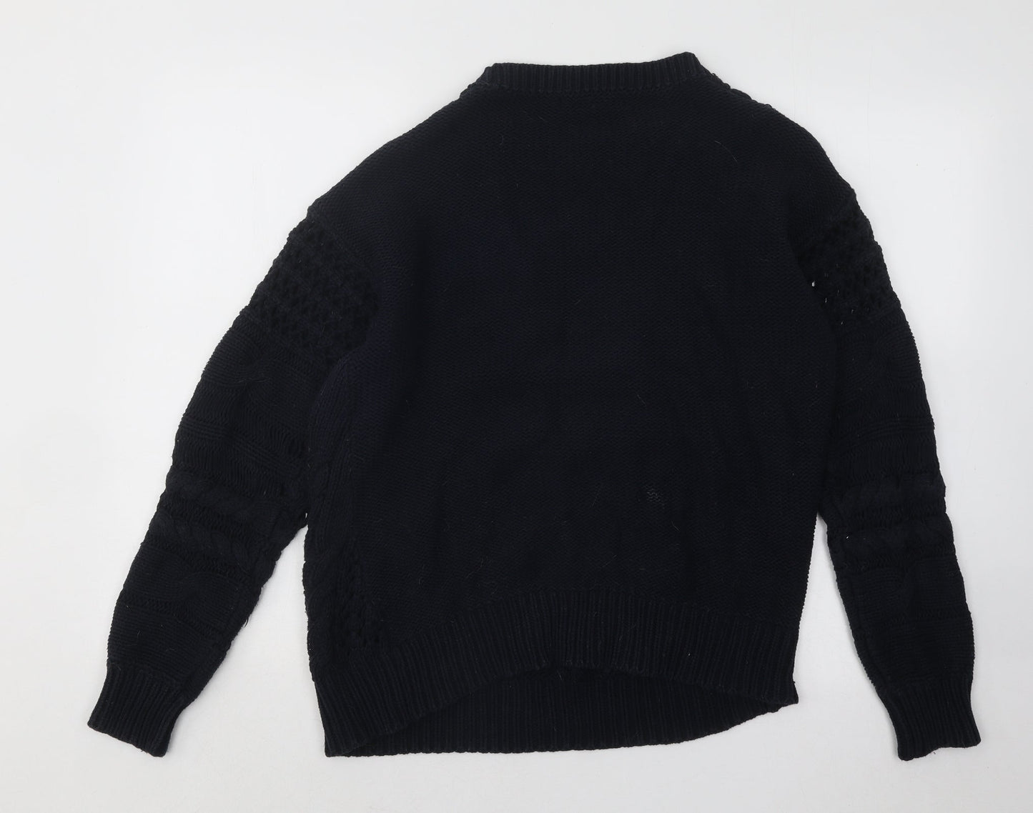 NEXT Womens Blue Round Neck Geometric Cotton Pullover Jumper Size M