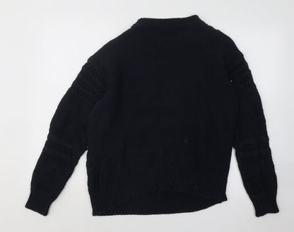 Next Womens Blue Round Neck Geometric Cotton Pullover Jumper Size M