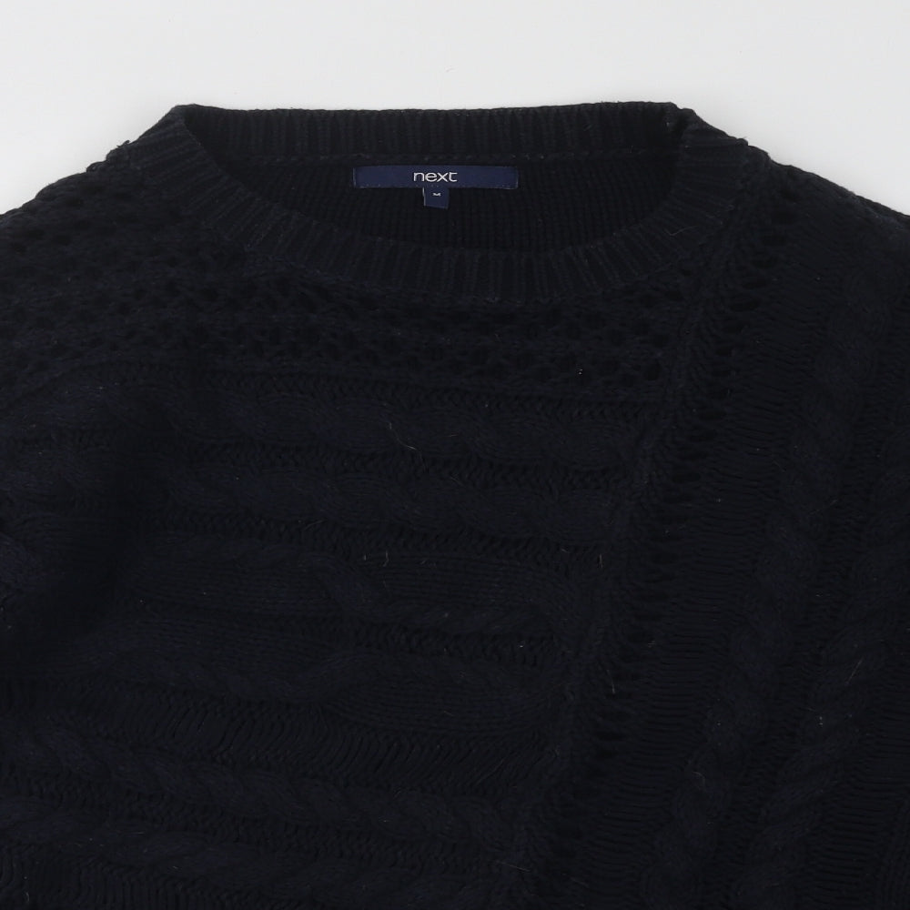 NEXT Womens Blue Round Neck Geometric Cotton Pullover Jumper Size M