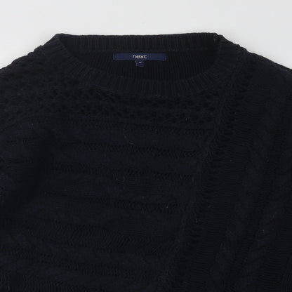 Next Womens Blue Round Neck Geometric Cotton Pullover Jumper Size M