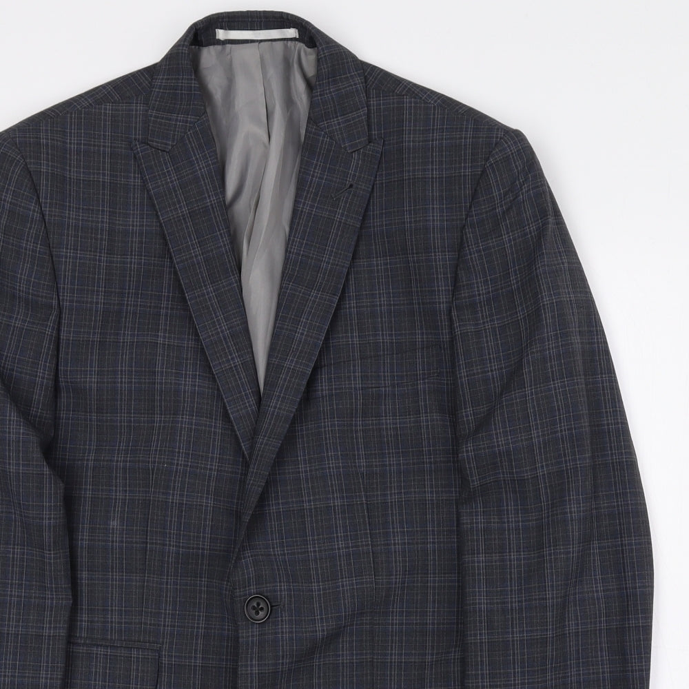 NEXT Mens Grey Check Polyester Jacket Suit Jacket Size 36